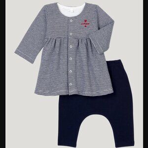 Petit Bateau Striped Dress Jacket Legging Pants Set 3M